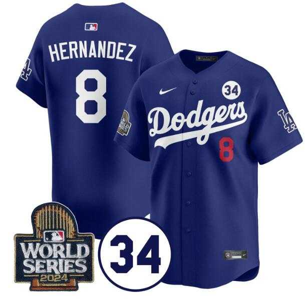 Men's Los Angeles Dodgers #8 Enrique Hernandez Royal 2024 World Series With No. 34 Patch Limited Stitched Baseball Jersey,We sell and wholesale Men's Los Angeles Dodgers #8 Enrique Hernandez Royal 2024 World Series With No. 34 Patch Limited Stitched Baseball Jersey on line form chian!